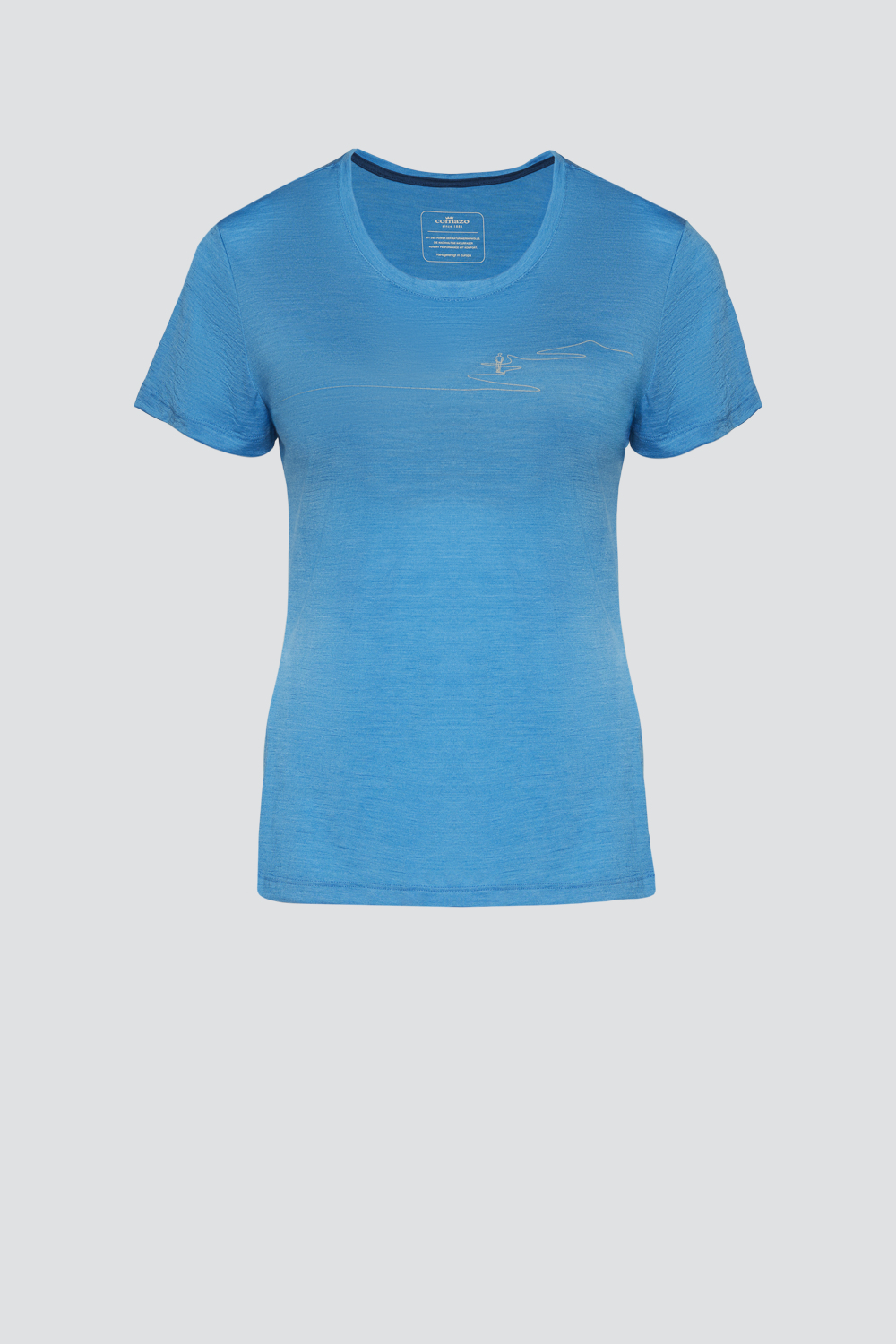 Comazo Damen Shirt aus Wolle-Lyocell-Mischqualität mit Motivdruck Farbe Blue