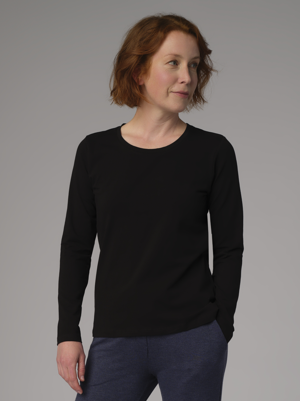 Comazo Damen Basic Shirt langarm Farbe Schwarz