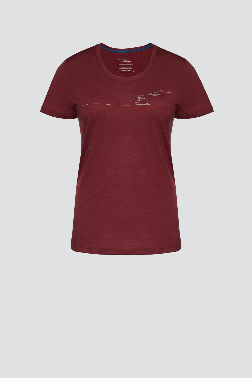 Comazo Damen Shirt aus Wolle-Lyocell-Mischqualität mit Motivdruck Farbe Wine