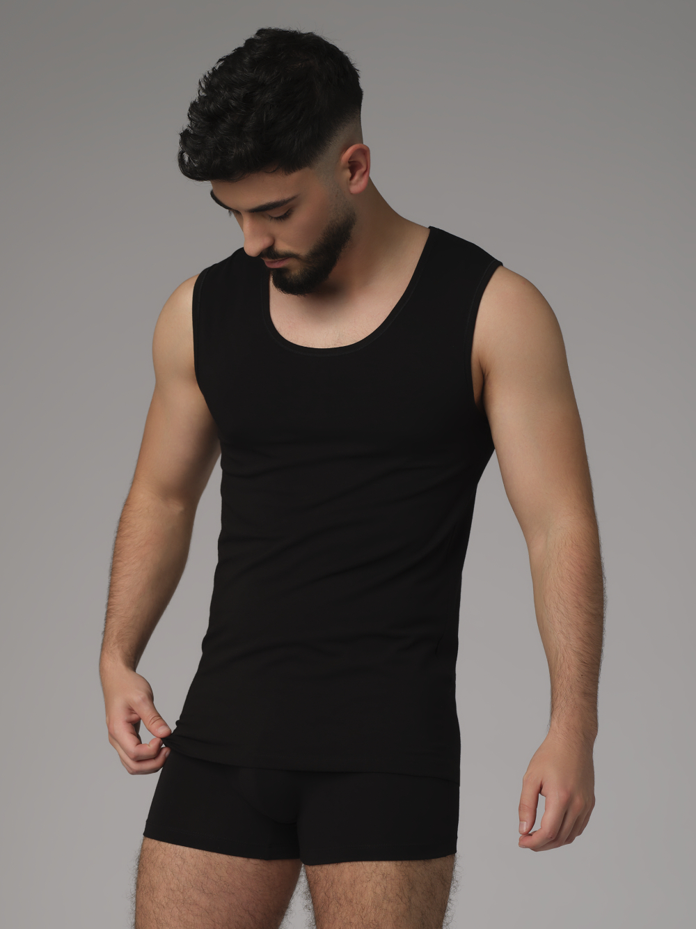 Comazo Herren ärmelloses Shirt aus Baumwolle und Micromodal Farbe Schwarz